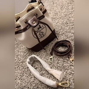 Upcycled Hermes Dust Bag Turned Into A Beautidul Brown and Cream Bucket Bag